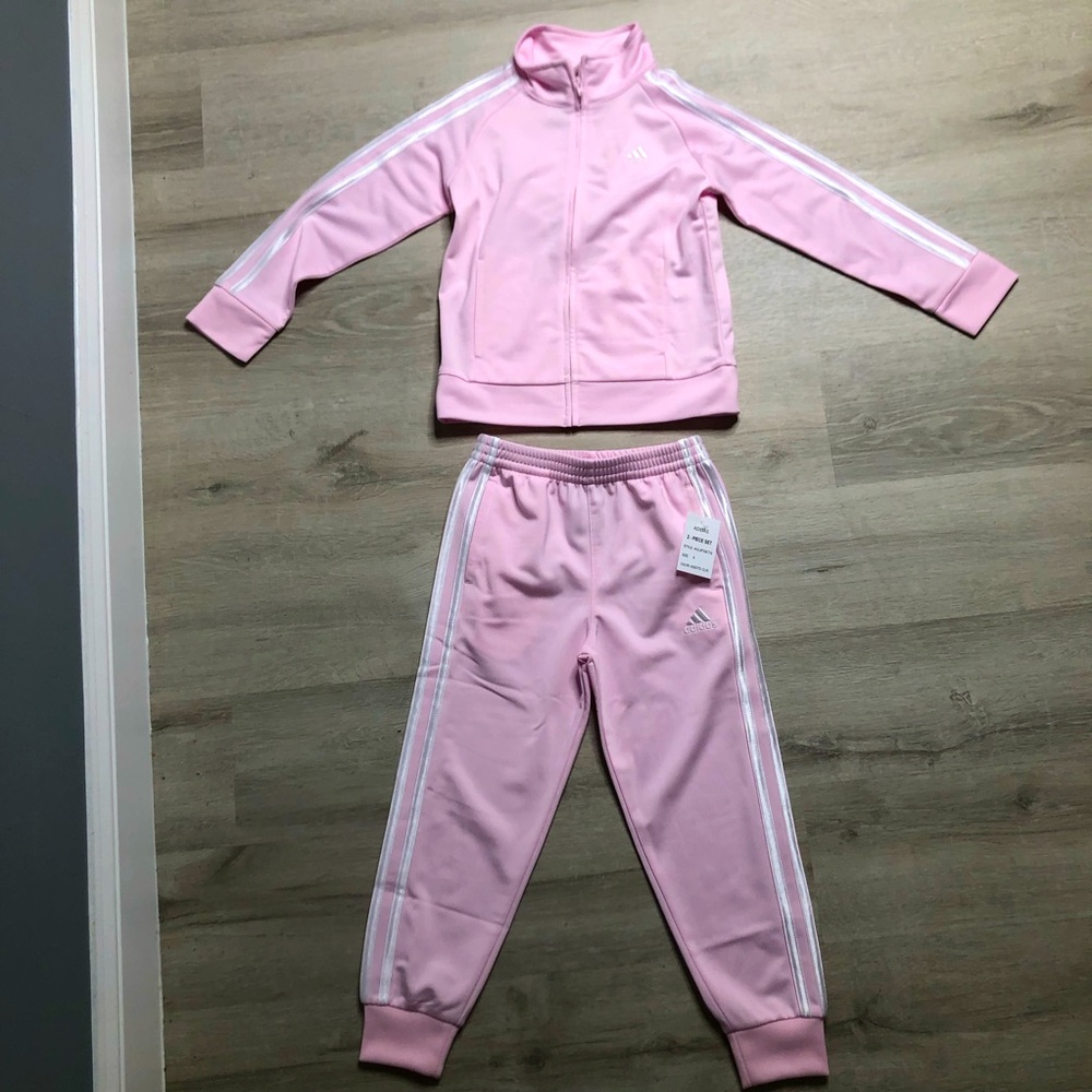 NEW WITH TAG adidas girls Zip Front Classic Tricot Jacket and Joggers Set